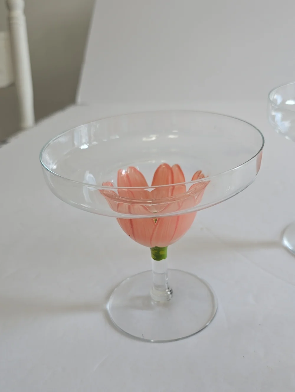 Vintage MCM Tiki Set Of 3 Handpainted Pink Tulip Margarita Stemware Glasses